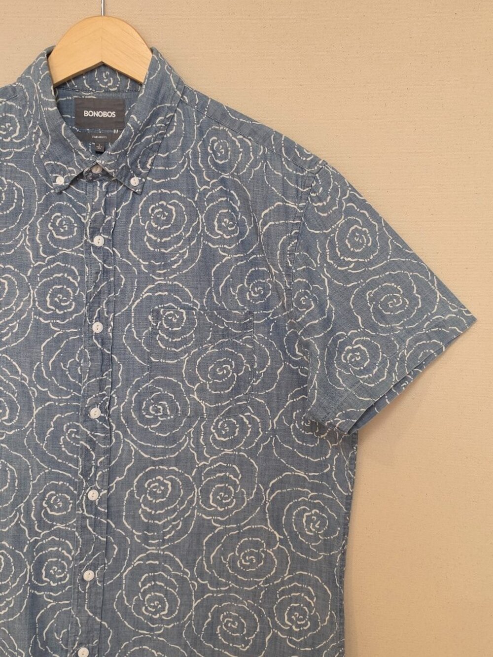 Bonobos Chambray Short Sleeve Standard Fit Floral Print Button Down L